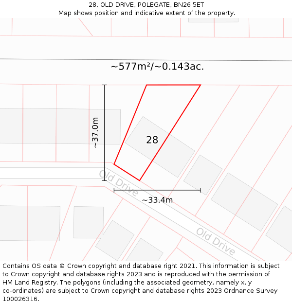 28, OLD DRIVE, POLEGATE, BN26 5ET: Plot and title map