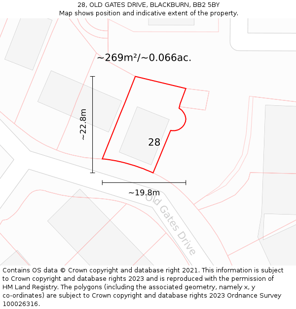 28, OLD GATES DRIVE, BLACKBURN, BB2 5BY: Plot and title map