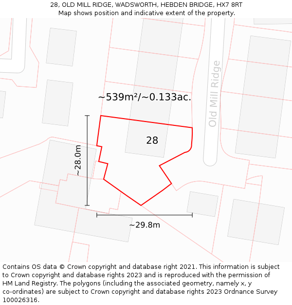 28, OLD MILL RIDGE, WADSWORTH, HEBDEN BRIDGE, HX7 8RT: Plot and title map