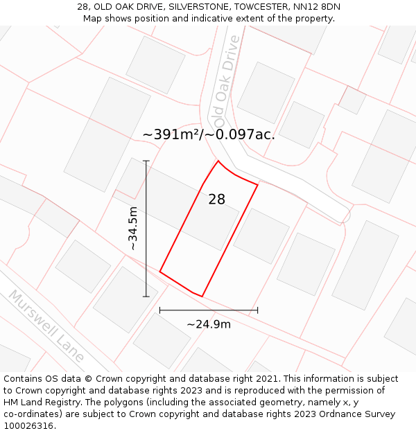 28, OLD OAK DRIVE, SILVERSTONE, TOWCESTER, NN12 8DN: Plot and title map