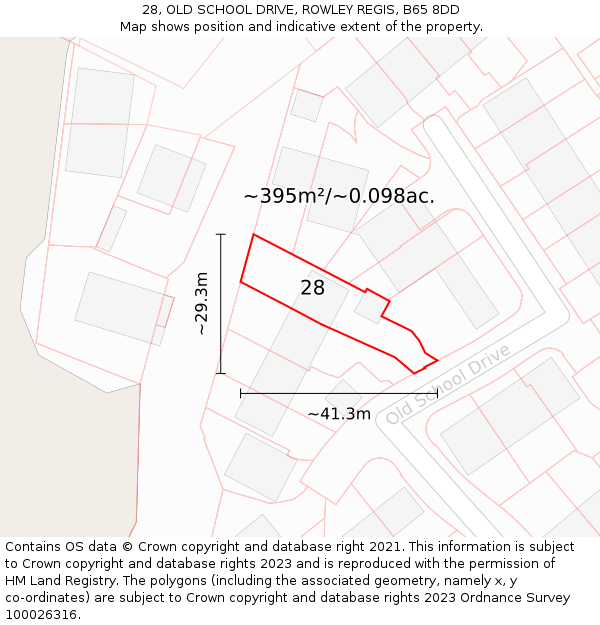 28, OLD SCHOOL DRIVE, ROWLEY REGIS, B65 8DD: Plot and title map