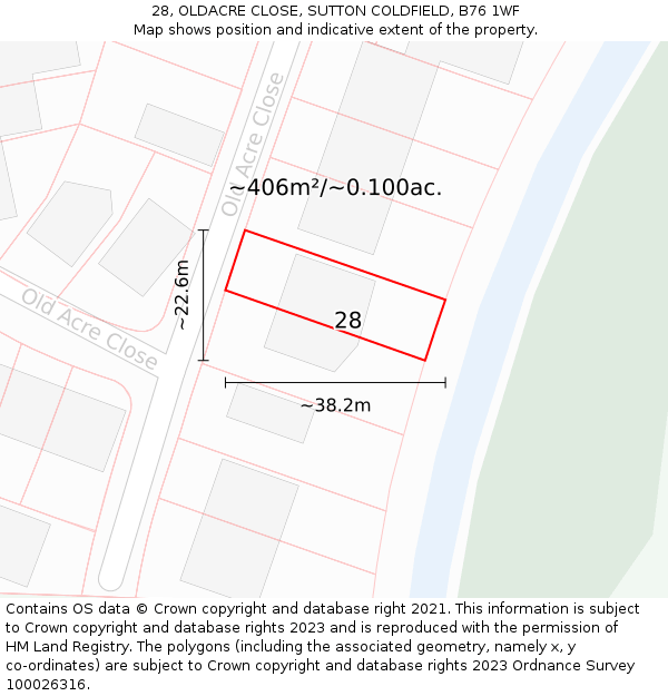 28, OLDACRE CLOSE, SUTTON COLDFIELD, B76 1WF: Plot and title map