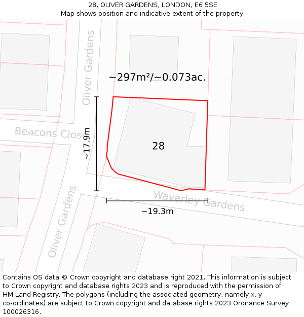 28, OLIVER GARDENS, LONDON, E6 5SE: Plot and title map