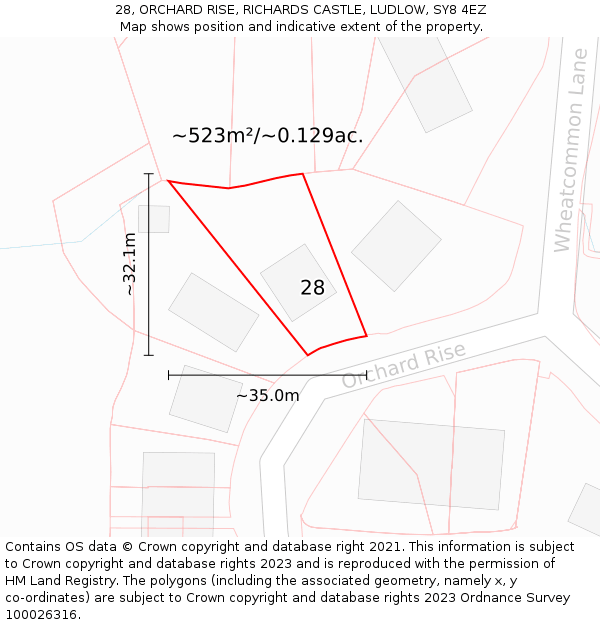 28, ORCHARD RISE, RICHARDS CASTLE, LUDLOW, SY8 4EZ: Plot and title map