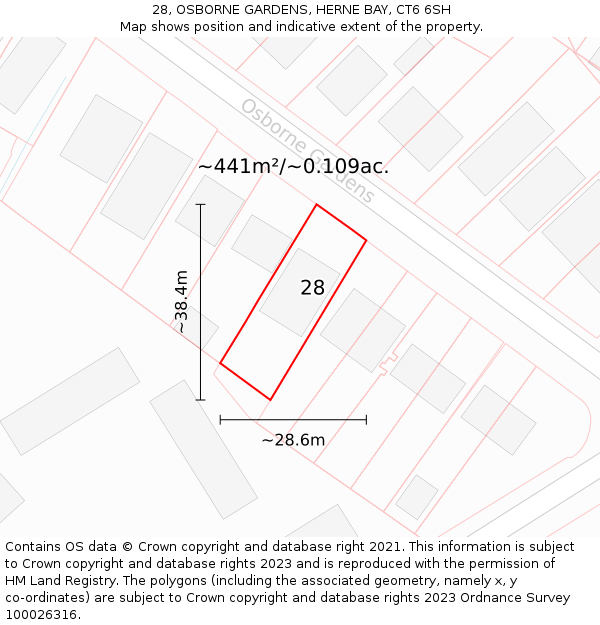 28, OSBORNE GARDENS, HERNE BAY, CT6 6SH: Plot and title map