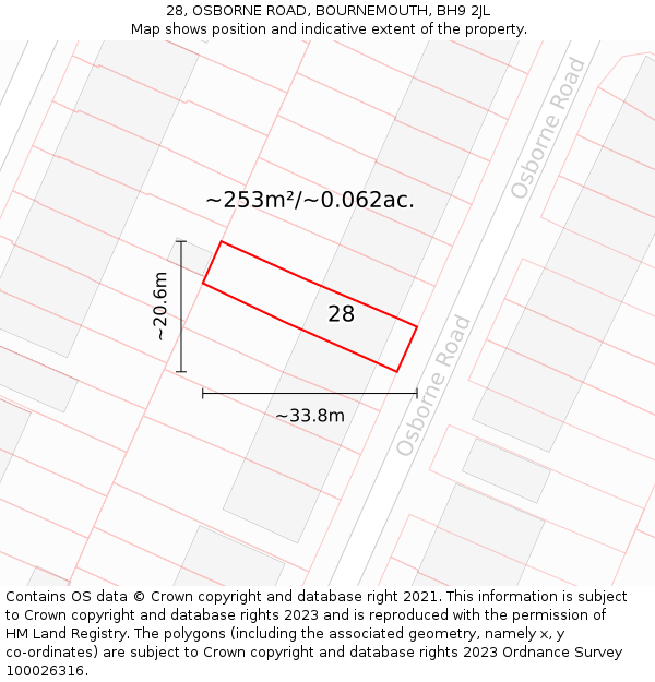 28, OSBORNE ROAD, BOURNEMOUTH, BH9 2JL: Plot and title map