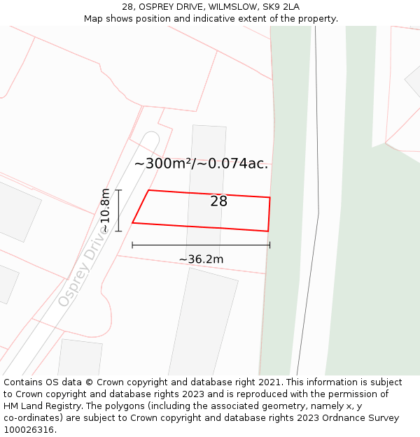 28, OSPREY DRIVE, WILMSLOW, SK9 2LA: Plot and title map