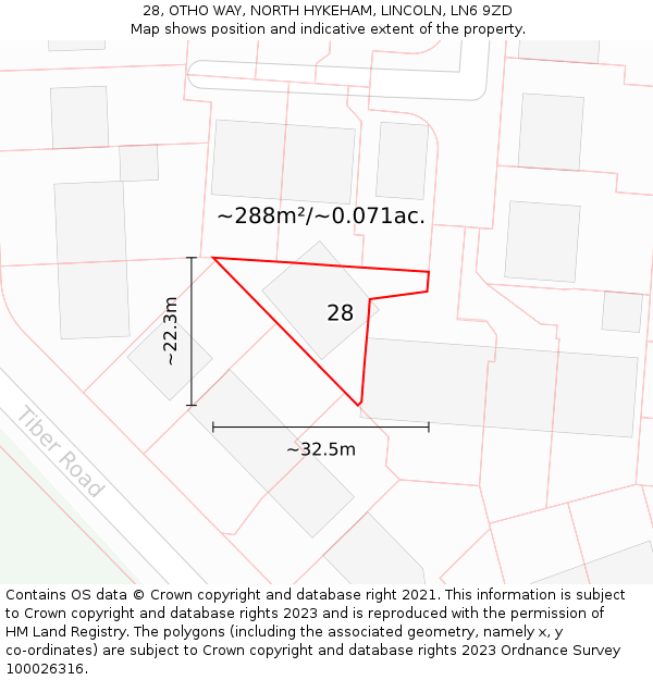 28, OTHO WAY, NORTH HYKEHAM, LINCOLN, LN6 9ZD: Plot and title map
