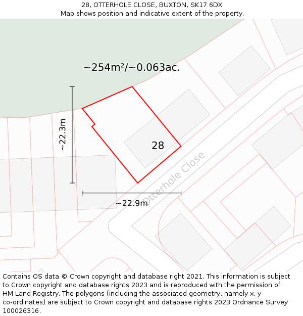 28, OTTERHOLE CLOSE, BUXTON, SK17 6DX: Plot and title map
