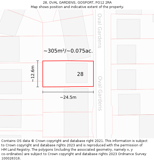 28, OVAL GARDENS, GOSPORT, PO12 2RA: Plot and title map
