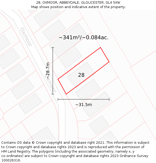 28, OXMOOR, ABBEYDALE, GLOUCESTER, GL4 5XW: Plot and title map