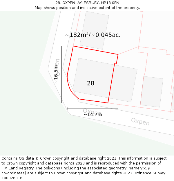 28, OXPEN, AYLESBURY, HP18 0FN: Plot and title map