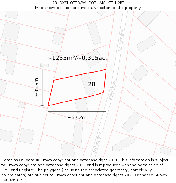 28, OXSHOTT WAY, COBHAM, KT11 2RT: Plot and title map
