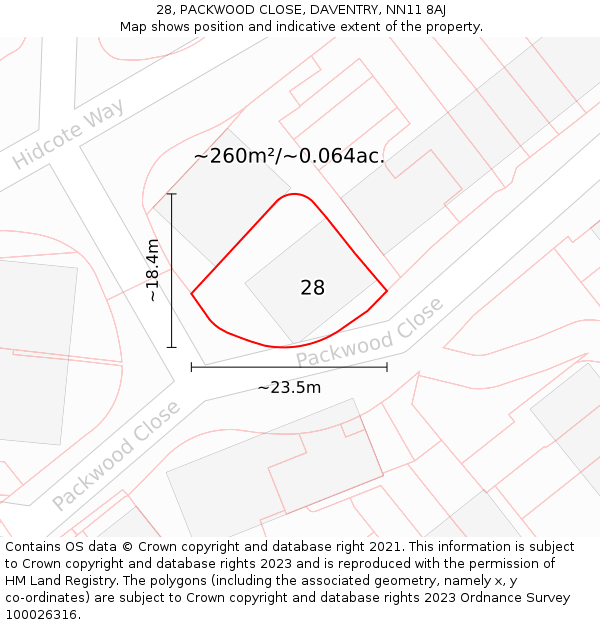 28, PACKWOOD CLOSE, DAVENTRY, NN11 8AJ: Plot and title map