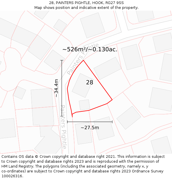 28, PAINTERS PIGHTLE, HOOK, RG27 9SS: Plot and title map