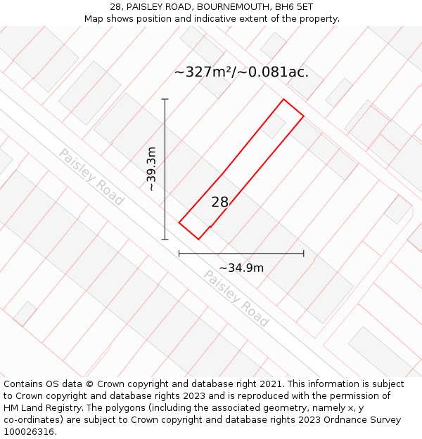 28, PAISLEY ROAD, BOURNEMOUTH, BH6 5ET: Plot and title map