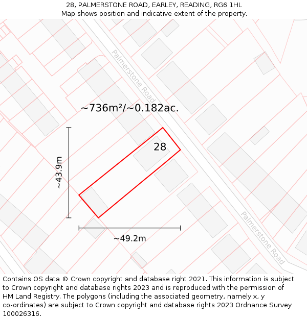 28, PALMERSTONE ROAD, EARLEY, READING, RG6 1HL: Plot and title map