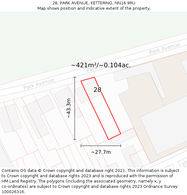 28, PARK AVENUE, KETTERING, NN16 9RU: Plot and title map