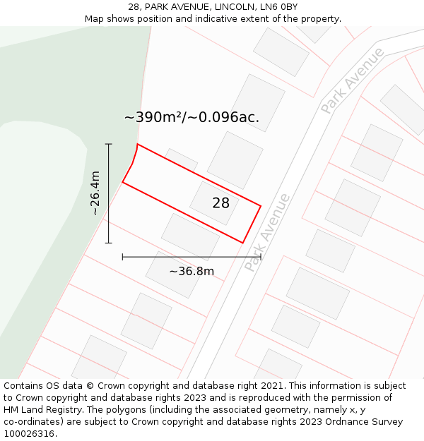 28, PARK AVENUE, LINCOLN, LN6 0BY: Plot and title map