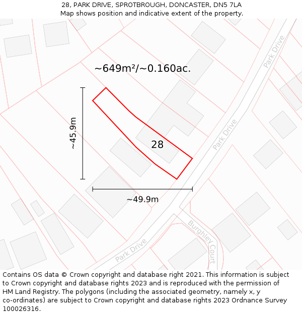 28, PARK DRIVE, SPROTBROUGH, DONCASTER, DN5 7LA: Plot and title map
