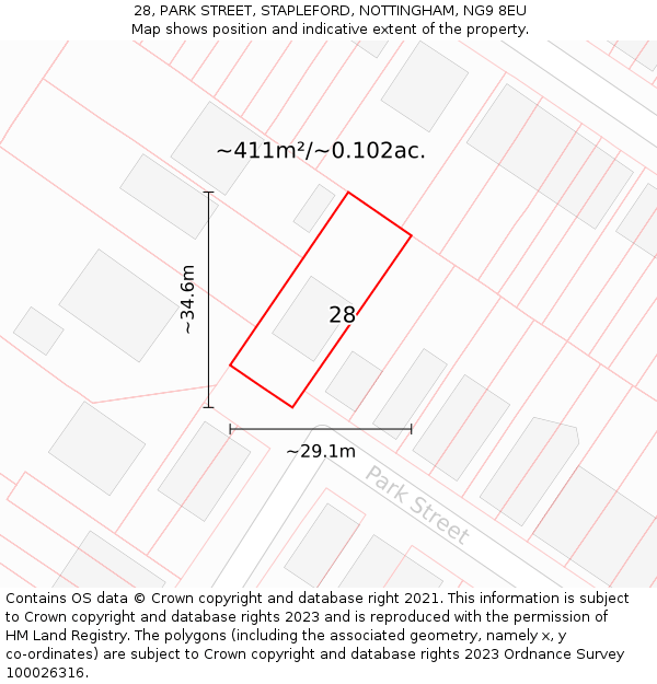28, PARK STREET, STAPLEFORD, NOTTINGHAM, NG9 8EU: Plot and title map