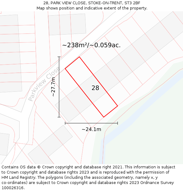 28, PARK VIEW CLOSE, STOKE-ON-TRENT, ST3 2BF: Plot and title map