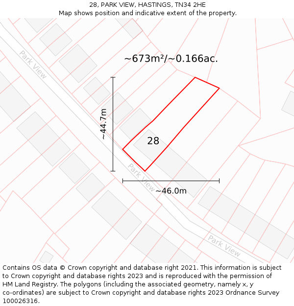 28, PARK VIEW, HASTINGS, TN34 2HE: Plot and title map
