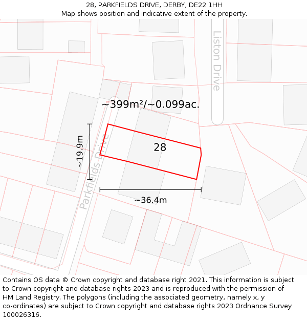 28, PARKFIELDS DRIVE, DERBY, DE22 1HH: Plot and title map