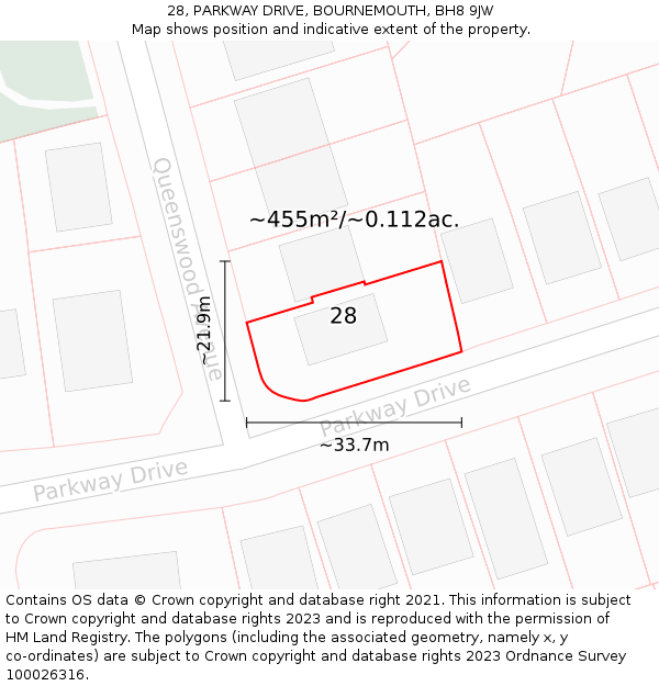 28, PARKWAY DRIVE, BOURNEMOUTH, BH8 9JW: Plot and title map