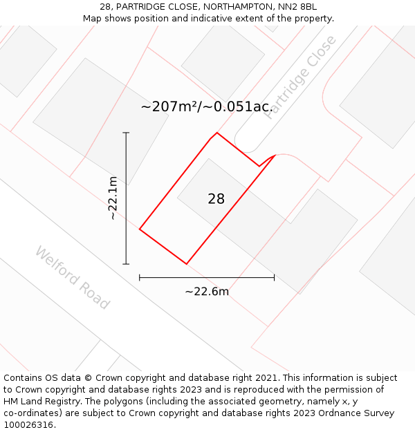 28, PARTRIDGE CLOSE, NORTHAMPTON, NN2 8BL: Plot and title map