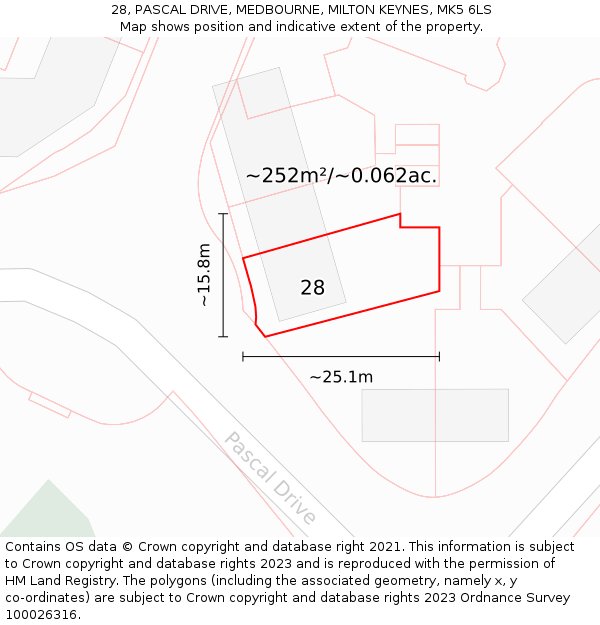 28, PASCAL DRIVE, MEDBOURNE, MILTON KEYNES, MK5 6LS: Plot and title map