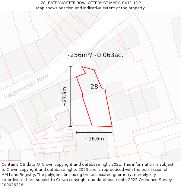 28, PATERNOSTER ROW, OTTERY ST MARY, EX11 1DP: Plot and title map