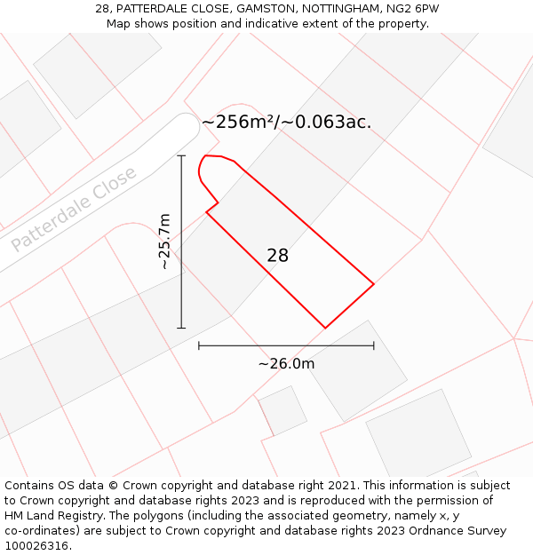 28, PATTERDALE CLOSE, GAMSTON, NOTTINGHAM, NG2 6PW: Plot and title map