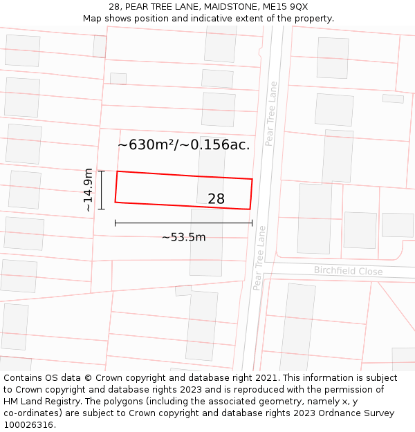 28, PEAR TREE LANE, MAIDSTONE, ME15 9QX: Plot and title map