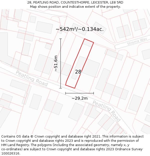 28, PEATLING ROAD, COUNTESTHORPE, LEICESTER, LE8 5RD: Plot and title map