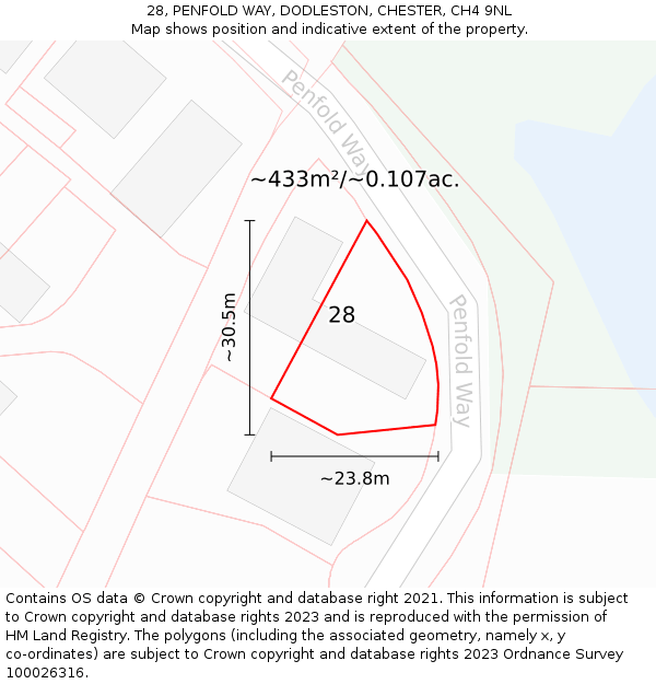 28, PENFOLD WAY, DODLESTON, CHESTER, CH4 9NL: Plot and title map