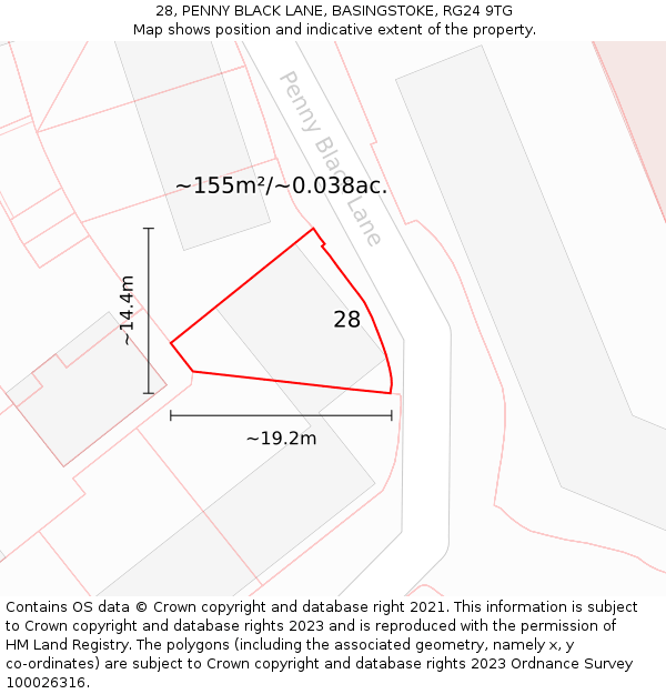 28, PENNY BLACK LANE, BASINGSTOKE, RG24 9TG: Plot and title map