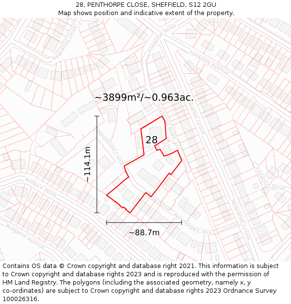 28, PENTHORPE CLOSE, SHEFFIELD, S12 2GU: Plot and title map