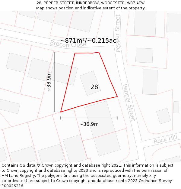 28, PEPPER STREET, INKBERROW, WORCESTER, WR7 4EW: Plot and title map