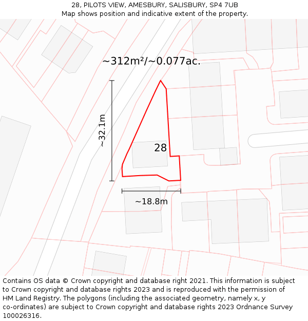 28, PILOTS VIEW, AMESBURY, SALISBURY, SP4 7UB: Plot and title map