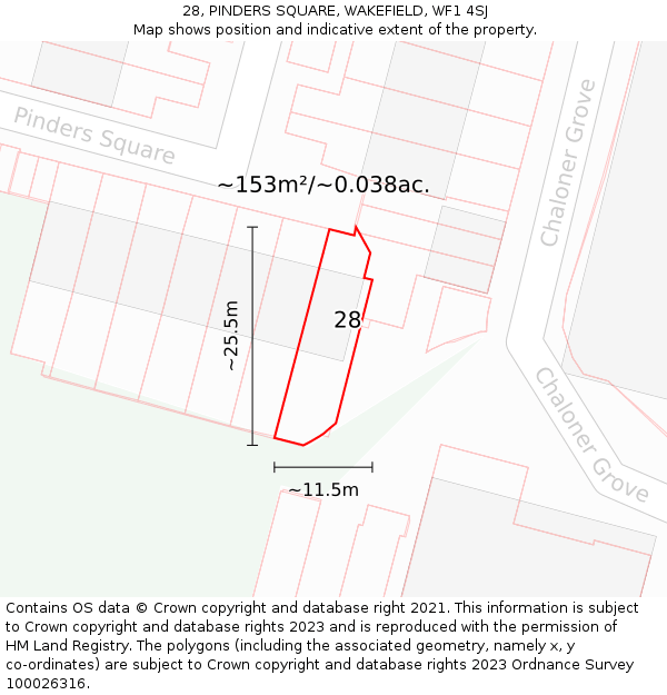 28, PINDERS SQUARE, WAKEFIELD, WF1 4SJ: Plot and title map