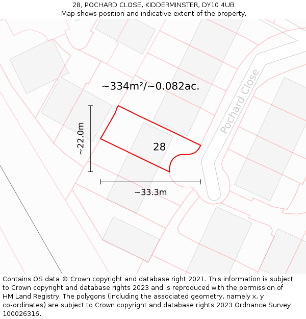 28, POCHARD CLOSE, KIDDERMINSTER, DY10 4UB: Plot and title map