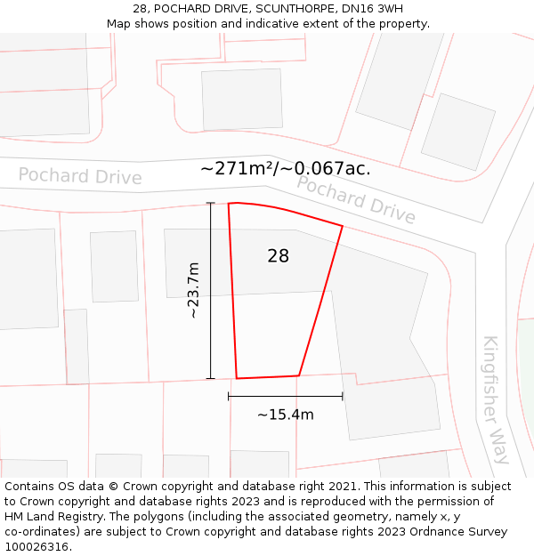 28, POCHARD DRIVE, SCUNTHORPE, DN16 3WH: Plot and title map