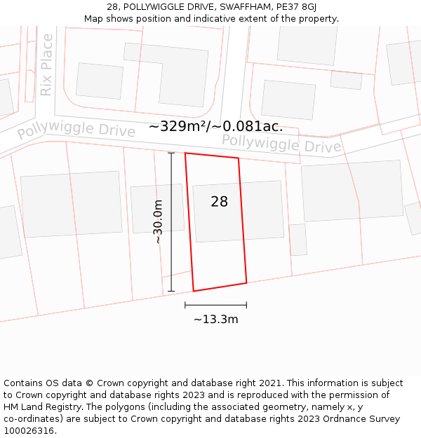 28, POLLYWIGGLE DRIVE, SWAFFHAM, PE37 8GJ: Plot and title map