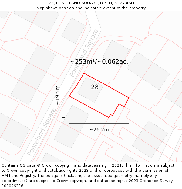 28, PONTELAND SQUARE, BLYTH, NE24 4SH: Plot and title map