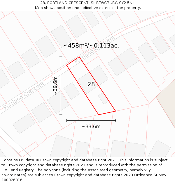28, PORTLAND CRESCENT, SHREWSBURY, SY2 5NH: Plot and title map