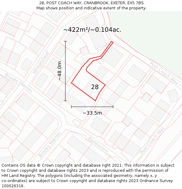 28, POST COACH WAY, CRANBROOK, EXETER, EX5 7BS: Plot and title map
