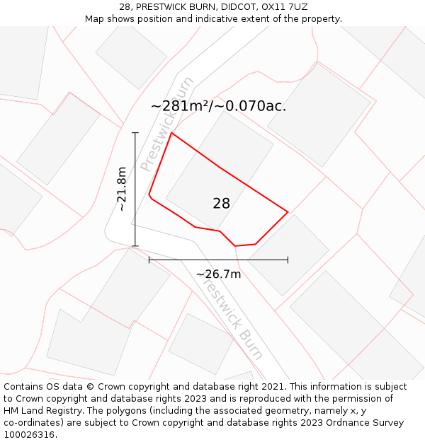 28, PRESTWICK BURN, DIDCOT, OX11 7UZ: Plot and title map