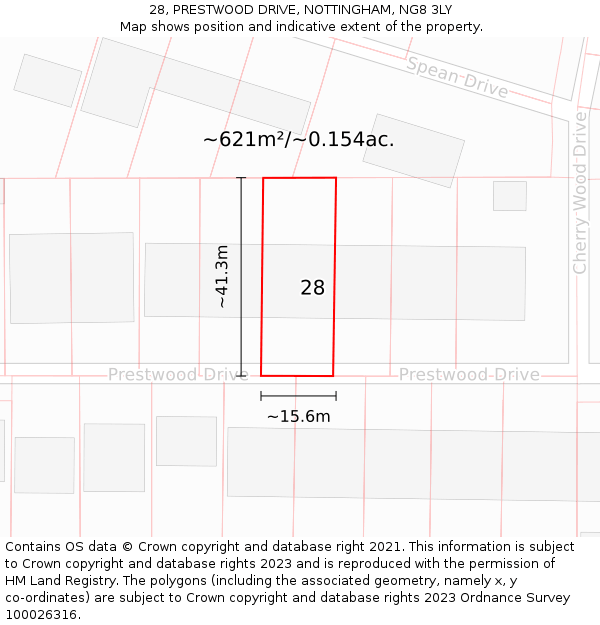 28, PRESTWOOD DRIVE, NOTTINGHAM, NG8 3LY: Plot and title map