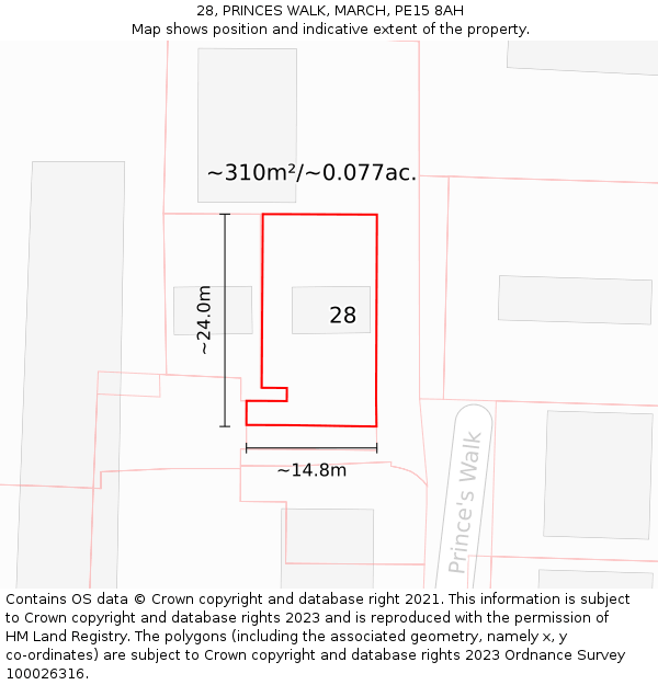 28, PRINCES WALK, MARCH, PE15 8AH: Plot and title map